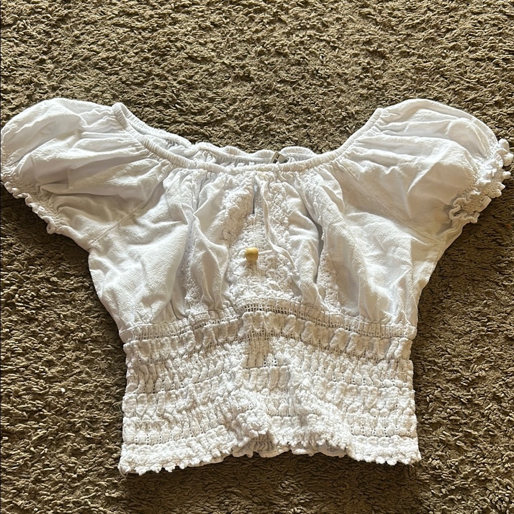 White Off-Shoulder Smocked Top
